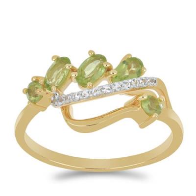BUY NATURAL PERIDOT WITH WHITE ZIRCON GEMSTONE STYLISH RING IN 925 SILVER